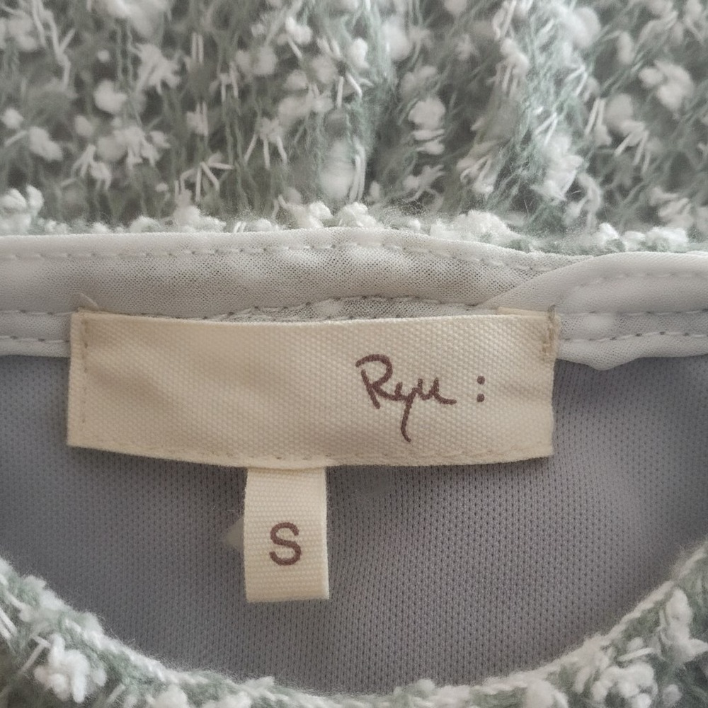 Ryu Sage Green Lace Tulle Hem Tunic Dress Long Sleeve Floral Mixed Media Small - Picture 9 of 11